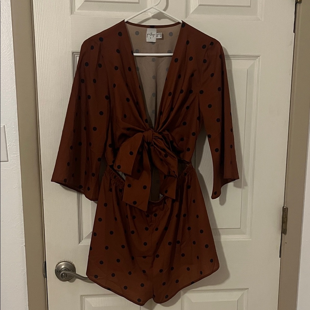 Polly Romper with Black Polka Dots